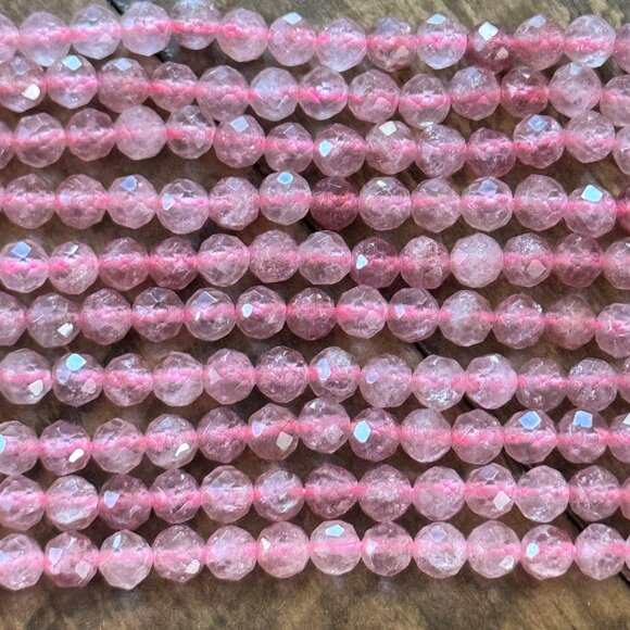 Faceted Strawberry Quartz Bead Strand - 4mm - Picture 2 of 6